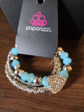 Paparazzi Turquoise and Silver Sparkling Heart Bracelet Set